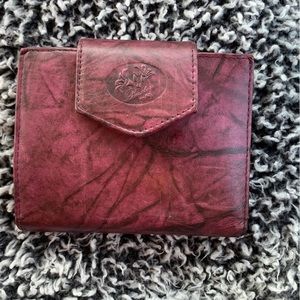 Buxton Red Leather Folding Wallet Card Holder Change Purse Coin Pouch Snap Close